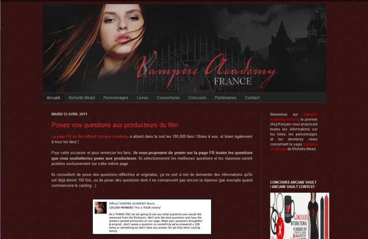 [Partenaire] Vampire Academy France - Site